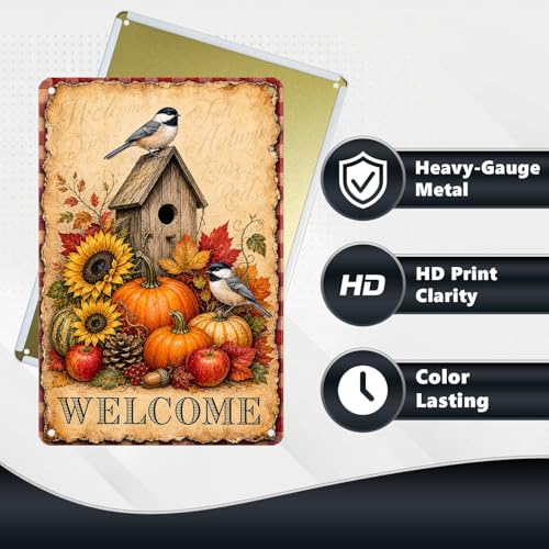 Thanksgiving Birdhouse Chickadee Sunflower Pumpkin Tin Sign Vintage Fall Wall Decor for Kitchen Dining Room Living Room Porch Entryway and Farmhouse Home Decor 12 * 8In - color: Vintage Thanksgiving Tin Sign 13, size: 20X30cm(12*8in)
