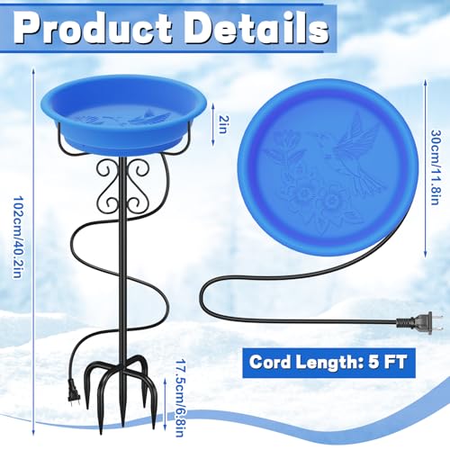 Bird Bath for Outside, 40In Freestanding Birdbaths & Feeder, Blue | Stable Metal Stake, 12" Removable Bowl, Weather-resistant, Easy Clean, Outdoors Garden Patio Yard Lawn - color: Blue