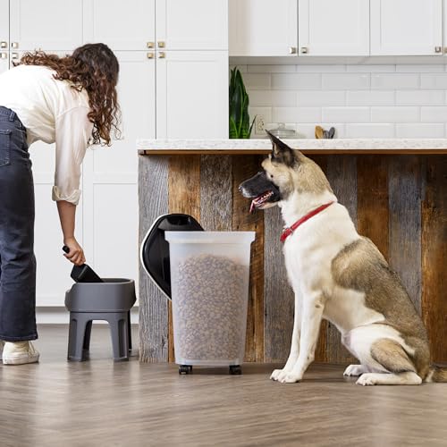 IRIS USA Dog Food Storage Container, Up to 25 lbs, Black, Made in USA | Includes 2-Cup Scoop & Wheels, Airtight Seal, BPA-Free, Bird Seed, Cat food, Chicken Feed, Treats, Keeps Kibble Fresh - color: Black, size: 25 lbs
