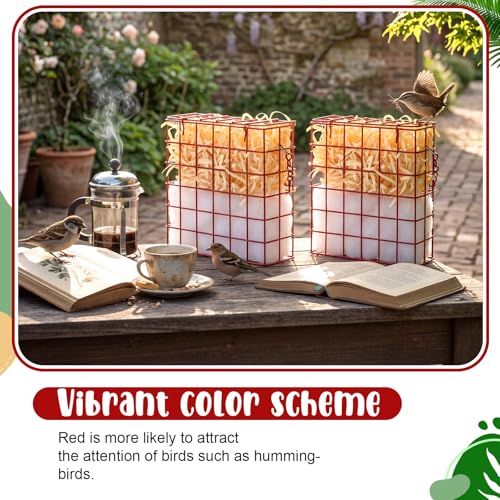 2 Set Hummingbird Nesting Material Hanging Cage Holder with Natural Cotton Raffia Gift for Bird Lover Hummingbird House Material for Wild Bird Outdoor Garden Home Resting Place (Red) - color: Red