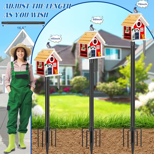 Ottsuls Bird Feeder Pole, 76 Inch Heavy Duty Bird House Pole Kit for Outdoors, with Wooden Board, 5-Prong Base Feeding Station for Wild Birds Watching, Adjustable Feeder Stand (House Not Included) - size: 76 IN-1Pack