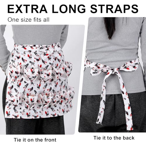 Egg Collecting Apron, 12 Pouches Chicken Egg Apron | Farmhouse Aprons for Chicken, Duck, Goose, Poultry Collection - color: Red-tailed Chicken, size: 49*52cm