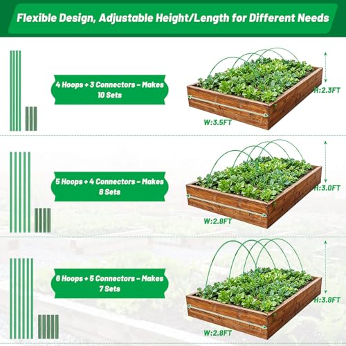 Garden Mesh Netting Kit, 7 Sets Garden Hoops with 10x30 ft Garden Covers | Bird Netting with 12 Clips, Garden Protection for Raised Beds Greenhouse Vegetable Plants Flowers - color: Green
