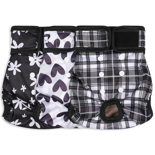 Female Dog Diapers - Premium Reusable Diapers for Doggie in Heat - Highly Absorbent for Pet Incontinence with Adjustable Snaps Black, L - color: Black Heart, size: Large（15"-17“Waist）