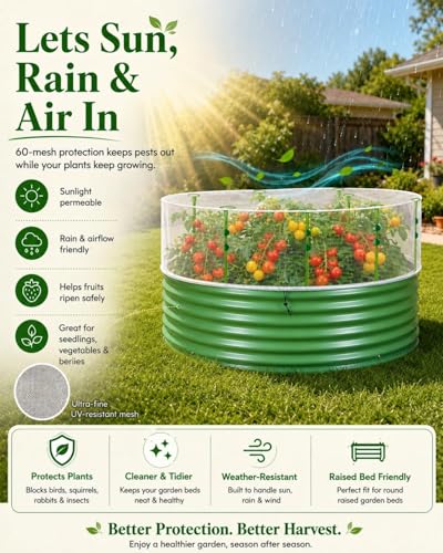 Garden Netting Kit for Raised Beds, 2.3 x 2.3 FT Fine Mesh Plant Cover with Support Stakes & 8 Clips, Wind-Resistant Insect Bird Barrier for Seedlings, Vegetables, Fruits & Patio Planters - size: 2.3×2.3 FT-Round Shape
