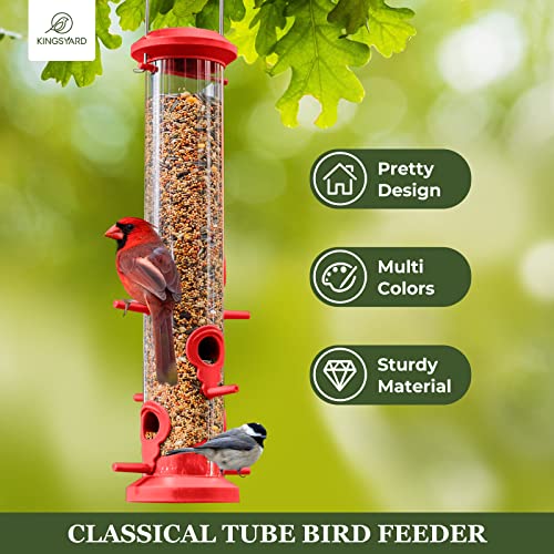 Kingsyard 2 Pack Tube Bird Feeders for Outdoors Hanging, Premium Hard Plastic Bird Feeder with 6 Feeding Ports, Weatherproof & Steel Hanger, Attracting for Wild Birds (Red) - color: Red