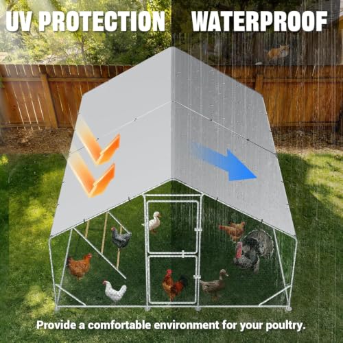 ACEPIC 10x13x6.5ft Metal Chicken Coop with Roosting Perch & Security Lock | Walk-in Poultry Cage with Waterproof & UV Resistant PE Top, Predator-Proof Hen Run - size: 118.11"L x 157.48"W x 78.74"H