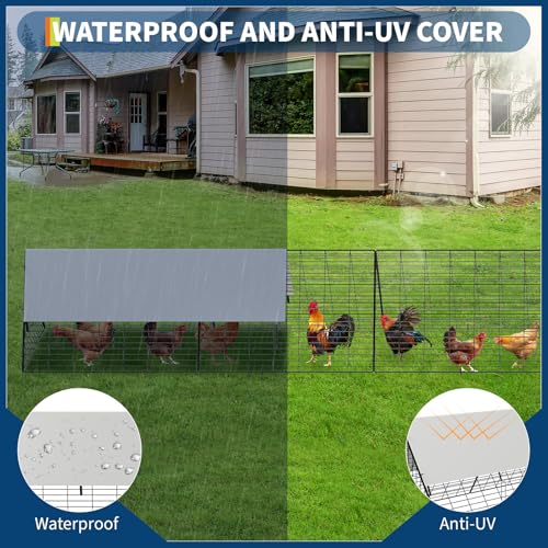 GarveeLife Metal Chicken Tunnel with Waterproof & Anti-UV Cover, Chicken Run for Yard, Outdoor Backyard Farm, Portable Chicken Coop for Hens, Ducks, Rabbits, 287x78.7x24.2 inch - size: 40.9"L x 29.7"W x 3.7"H
