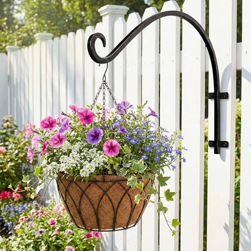 Heavy Duty Hanging Plant Bracket Outdoor: 50lbs 16 Inch Wall Mount Hook | 50 lbs Solid Iron Capacity, Shepherds Hook for Bird Feeder, Weather Resistant Finish, Complete Hardware Kit, Indoor Outdoor - size: 2B-16 Inch