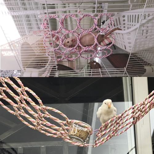 2 Pcs Bird Swing Climbing Rope Net Toys 14" x 24" Parakeet Hemp Rope Perch Swing Ladder Bridge Hanging Hammock Small Animal Activity Toy for Parrot Lovebirds Hamster Mice Rat Ferret (Random Color) - size: 2Pcs