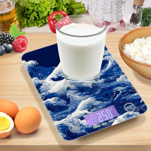 Food Scale Kitchen Scale Food Weight Scales Digital Weight Grams and Ounces Small Electronic Food Scale for Baking Cooking Japanese Deep Blue Sea Waves - color: Japanese Deep Blue Sea Waves