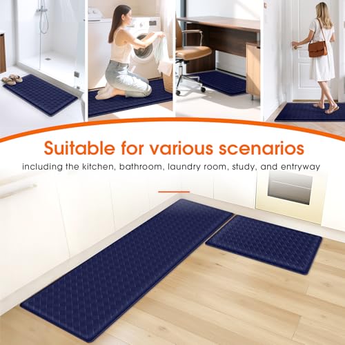 TranquilRelax 2-Piece Kitchen Mats, Cushioned Non-Slip Floor Mats, Blue | Kitchen mats for floor, water-resistant anti fatigue mats for kitchen floor,laundry & entryway, 17.3 x 30 and 17.3 x 59 in - color: Blue, size: 2-Piece | 30"+59" | Standard