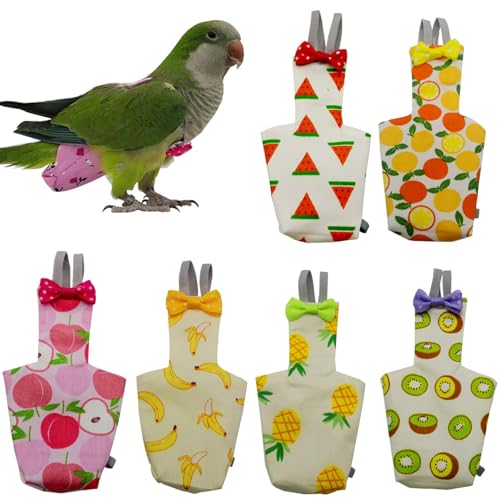 6PCS Washable Reusable Bird Diapers with Waterproof Lining & Adjustable Straps – Soft Parrot Diaper Clothes Costume Set for for Parakeets, for Budgies, for Mini Macaws (S) - size: S