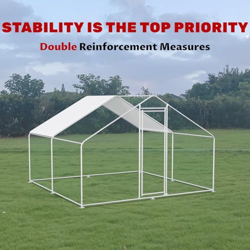 9.8x9.8x6.5ft Metal Chicken Coop, 2-Room Chicken Run with Cover | 2-room walk-in chicken run with galvanized steel frame, waterproof UV-resistant cover, lockable door, and PVC-coated mesh - color: 2-Unit Coop