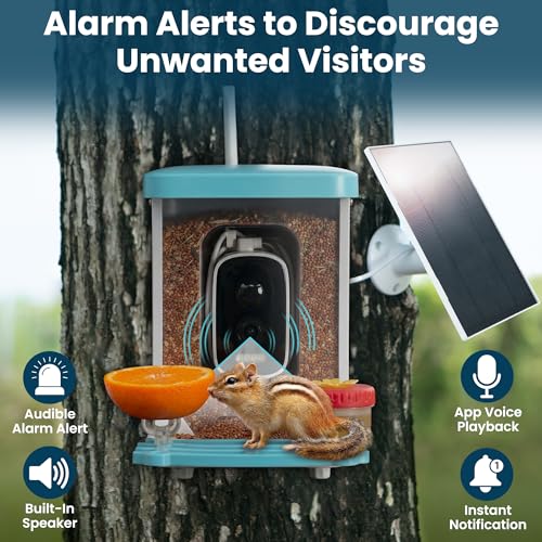 AI Smart Bird Feeder with Camera - Solar Powered Bird Feeder, 2.5K Video, 10,000+ Species ID - 50m App Range, Two-Way Audio - with Hummingbird Feeder - IP65 Waterproof, Night Vision, 1.5L