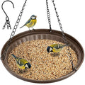 iBorn Hanging Bird Feeder Tray, 2.5LB All Metal Wild Bird Feeder for Outdoor Backyard Garden, Squirrel Chew Proof and Rust Resistant Feeder Bowl with Drainage Holes, Bronze, Pack of 1