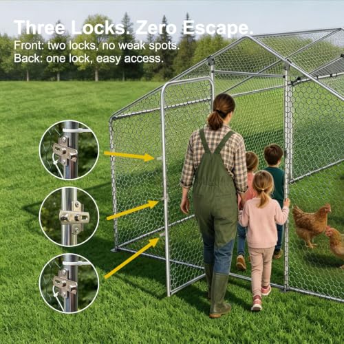 HERBAN 2026 Upgraded Large Metal Chicken Coop with All-Around Hardware Cloth, 117.6" × 79.2" × 76.8" Walk-in Outdoor Chicken Run Pen for Backyard with Cover, Spire Roof Poultry Cages for Outside - size: 117.6" × 79.2" × 76.8"