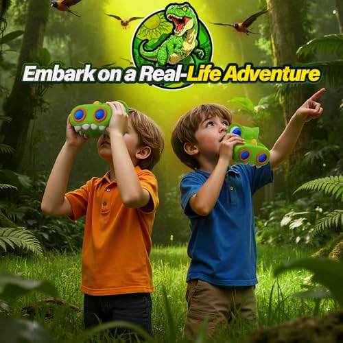Dinosaur Toys for Boys Age 3-12 Kids Binoculars, Dinosaur Binoculars with Compass & Bird Watching Manual,3 4 5 6 7 8 9 10 11 12 Year Old Boys Toys, Outdoor Camping Exploration (Green)