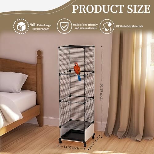 Lightweight Bird Cage with Removable Tray and Adjustable Perch – Portable Small Animal Cage with Single Lockable Door, Easy to Clean & Move for Parrots, Parakeets, Cockatiels, and Finches-M