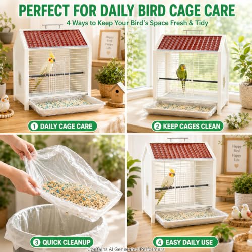 RAINFLOW Disposable Bird Cage Liner - 40PCS Elastic Plastic Small Animal Cage Liners Waterproof Easy to Clean Leakproof for Portable Birdcage Litter Box Liners for Parakeet Hedgehog Hamster (14x9.8in) | Bunny Guinea Pig Bird Cage Liners, Plastic Liners fo