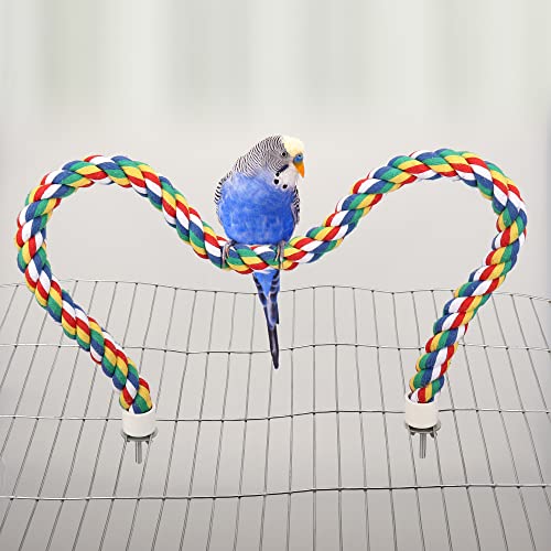 Mygeromon Bird Rope Perches Cage Climbing Accessories (31.5inch Metal nut) | for Parakeet, Parrot, Cockatiels, Budgie, Colorful