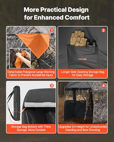 VEVOR Hunting Blind，See Through Ground Blinds with Carrying Bag, 360 Degree Portable Camouflage Tent，Durable Concealed Shelter with Silent Side Door and Window, for Turkey and Deer - size: 6-7 Person (H-79'')