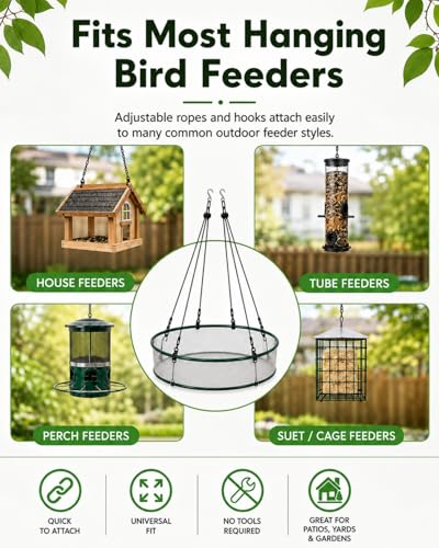 Bird Seed Catcher Tray for Outdoor Hanging Feeders, 24" Large Upgraded Anti-Flip Feeder Tray with Complete Accessories, 4" Deep Windproof Platform to Catch Dropped Seeds, Fits Most Bird Feeders - size: 24 Inch - 1 Pack