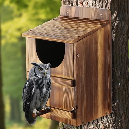 Owl House, Barn Owl Nesting Box with Bird Stand and Wood Shavings, Large Wooden Screech Nesting Box for Outside, Nest Box for Wild Birds, Barn, Screech, Eagle, 1 Set