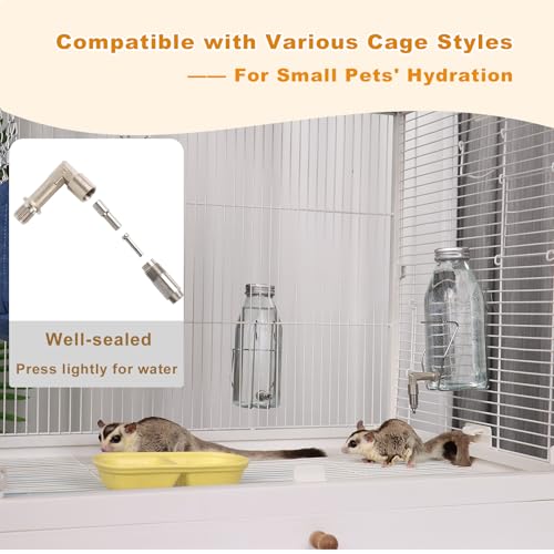 Guinea Pig & Rabbit Water Bottle, 350ml No-Drip Chew-Proof Glass Dispenser with Stainless Steel Nozzle for Hamster, Squirrel, Bird, Guinea Pig Cage (350-H)