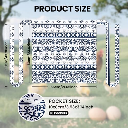 CUTHOLLOW Egg Collecting Apron for Adlut, Housewife, 18 Deep Pockets Hen Egg Gathering Holding Apron with Elastic Closures - style: Vintage Blue and White Classic Pattern