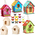 Outus 12 Pcs Wooden Birdhouse Craft Kits to Build, 4 Shapes Wooden Unfinished Bird House with Butterfly Sticker for and Arts Crafts Bulk Painting Kits (Lovely) - style: Lovely