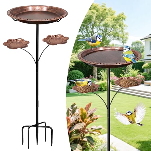 Bird Bath for Outside,Birdbaths with 2 Detachable Flower Feeders | Metal 5 Prongs Base,Detachable Bowl,Easy Clean/Install,37"H Freestanding Birdbath for Garden,lawn,yard,patio,Antique Bronze - color: Antique Bronze