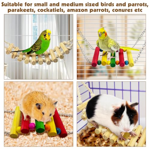 PINVNBY 2 PCS Bird Rope Ladder Bird Bridge Swing Hammock Toys Made of Natural Wood and Rope Parakeet Cage Accessories for Parrot Budgie Conure Cockatiel (Natural Wood) - color: White