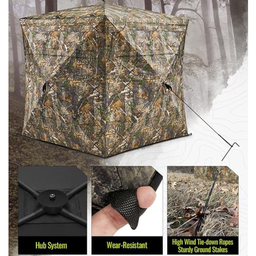 Camping Tent See Through Ground Hunting Blind Camouflage Pop Up Duck Turkey Deer Hunting Blinds Tent for Shooting Bird Watching, with Carrying Bag