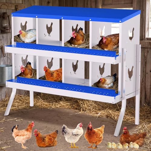8 Compartment Galvanized Metal Chicken Nesting Box with Support Legs, Easy Install & Clean Roll Out Egg Laying Boxes for Backyard Chicken Coop, Anti-Rust Egg Protection Nest,Blue - color: Blue, size: 8 holes with legs