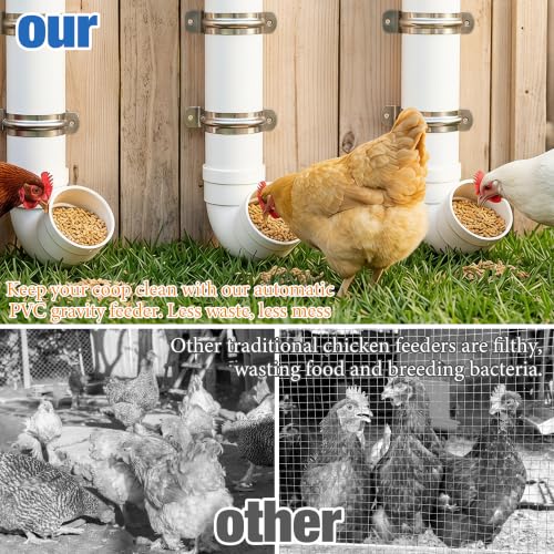 Homar 3pcs PVC Chicken Feeder - No Waste 6lb Large Capacity Heavy Duty Rat Proof PVC Pipe Tube Chicken Feeder for Coop Poultry Long Feeding Dimensions 19.3“ L x 6.7” W x 3.8" ID - size: 3pc