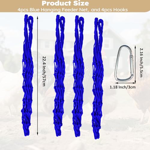 Chicken Vegetable Fruit Hanging Feeder 4Pcs, Reusable String Bag with Hook for Chicken Coop Toys, Poultry Feeding Tool for Hens,Duck,Goose (Blue) - color: Blue