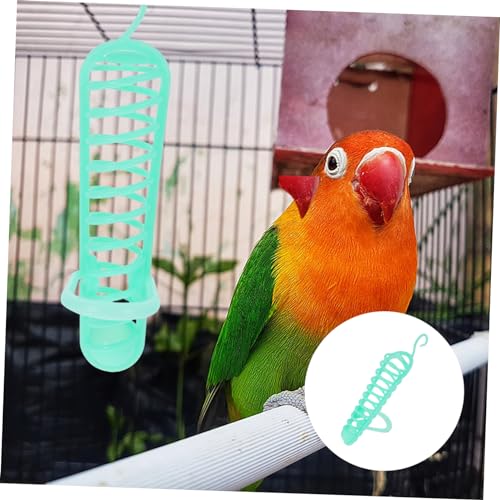 Kisangel Plastic Parakeet Millet Spray Holder, Hanging Feeder for Parakeets | Fruit Vegetable Foraging Toy, Prevent Waste, Cage Hanging Perch Stand, 9.8in Green Plastic Basket for Bird Cockatiels