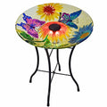 Teamson Home Handpainted Butterfly Fusion Glass Solar Birdbath Bowl Feeder with LED Light for Outdoor Patio Garden Backyard Decking, 21 Inch Height, Yellow | Bowl Feeder with LED Light, Outdoor Patio Garden Backyard Decking, 21 Inch Height - color: Butter