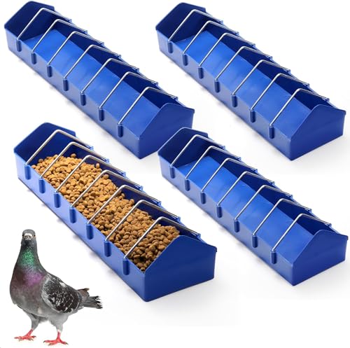 Coloch 4 Pack Large Pigeon Feeder, 8 Slot Poultry Feeder Bowl Thick Chicken Feeding Dish Bird Food Dispenser Tool Slot Container for Bird, Chicken, Duck, Poultry, Parrots