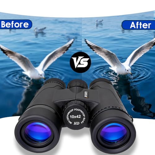 10x42 HD Binoculars for Adults High-Powered – Waterproof Binoculars with Clear Wide View, Lightweight for Bird Watching, Hunting, Hiking & Sports, with Carrying Bag