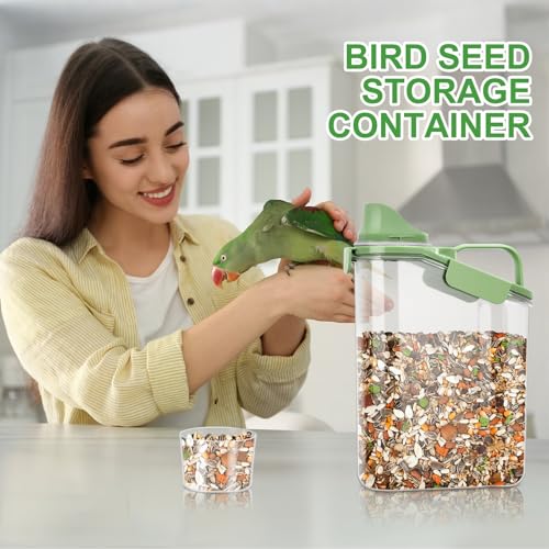 TBMax Rice Container Cereal Storage Container 2 Pack, Kitchen Pantry Dry Food Storage Holder with Easy-Pouring Spout & Handy Cup, Small Pet Dog Cat Food Dispenser for Daily Feeding - color: Beige&Green 3.2+3.2Qt