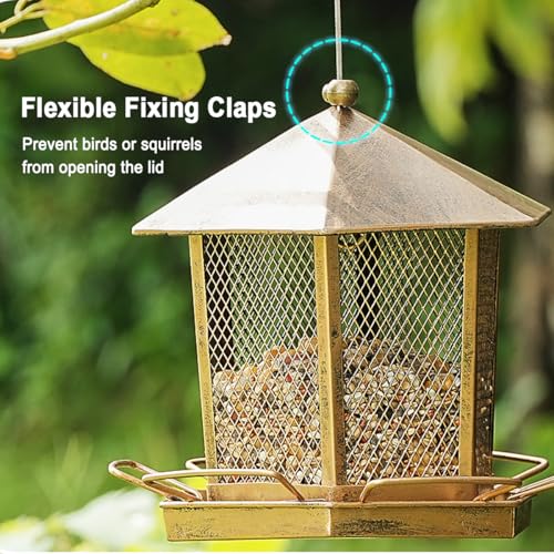 Hexagonal Gazebo Bird Feeders, Weatherproof Wild Bird Feeder for Outdoor | Unique Pavilion Style Metal Bird Feeder for Outside Hanging Garden Patio Backyard Lawn Decor