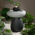 24.02" H Outdoor Water Fountain Made with Eco-Friendly Recyclable Materials, Polyethylene Rock Waterfall Outdoor Fountain, Garden Decor with LED Light & Pump for Patio, Backyard - size: 24.02"