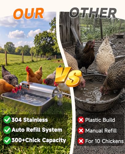 Automatic Chicken Waterer Real 304 Stainless Steel Metal | 3 Gallon Poultry Waterer with Upgraded Float Valve, Extra Filter, 1.5M Hose