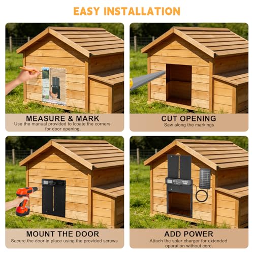 Automatic Chicken Coop Door, Large Aluminum Alloy Door with Timer & Manual Modes, Anti-Pinch Safety, Programmable LCD Controller for Secure Poultry Access(Black) - color: Black