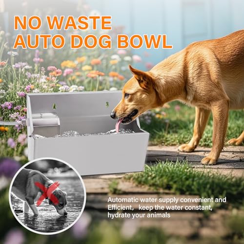 PAUQEWIE 2Gal Automatic Dog Water Bowl Dispenser Auto Fill Dog Waterer | Outdoor Livestock Water Trough for Large Breed Dog Chicken Horse, Sturdy Material, Easy To Install, Controlled by Float Valve