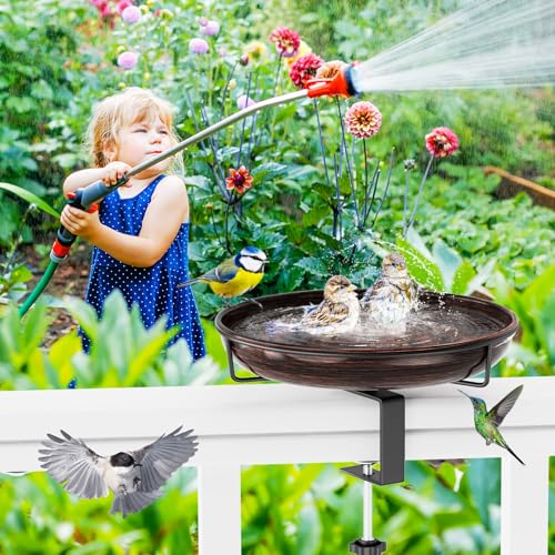 Deck Mounted Metal Bird Bath for Outside, Detachable Birdbath Bowl with Adjustable Steel Clamp, Outdoor Bird Feeder for Railing Balcony Fence Yard Art Garden Decor (Vintage Bronze) - color: Vintage Bronze