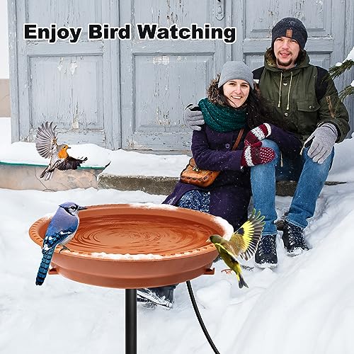 BIRD WISH Heated Bird Bath, Stable 5-Prong Metal Base Thermostat Control Weather Resistance All Seasons Available 75W Heated Bird Baths for Outdoors for Winter Garden Yard Patio Lawn, Terracotta - color: Terracotta