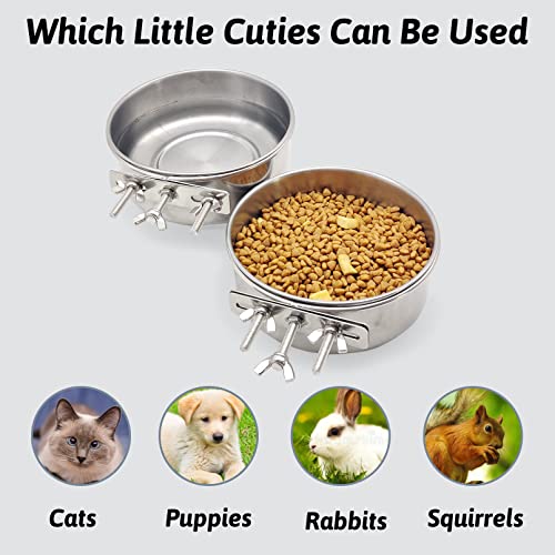Hamiledyi 2 Pcs Dog Crate Bowl Stainless Steel Puppy Bowls Durable Spill-Proof Pet Water Bowl Hanging Water/Food Metal Bowls for Puppy Medium-Sized Dogs Cats (5.51'' x 2.2'') - size: S (30 OZ×2)